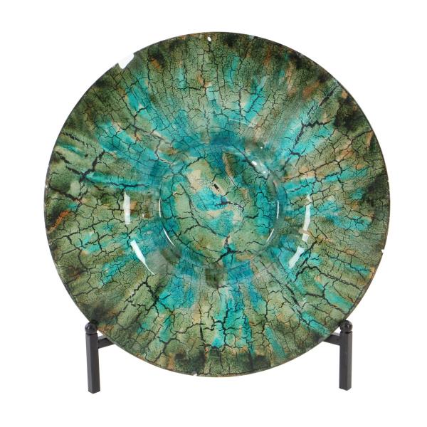 604457 Green Glass Glam Decorative Plate Stand, 2" x 18" x 18"