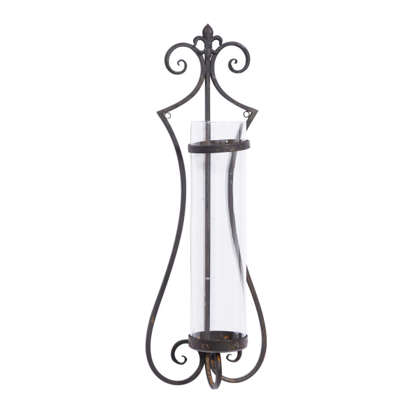 604498 Black Metal Traditional Candle Wall Sconce, 31" x 11" x 6"