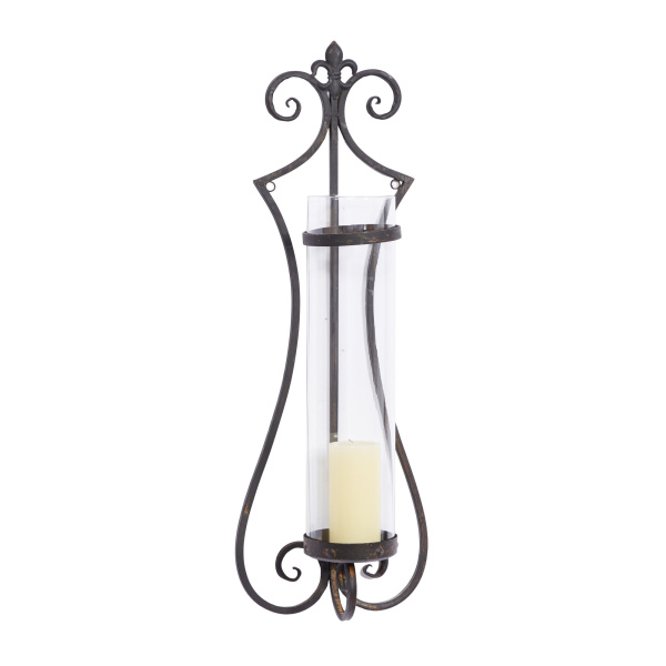 Black Metal Traditional Candle Wall Sconce, 31" x 11" x 6"