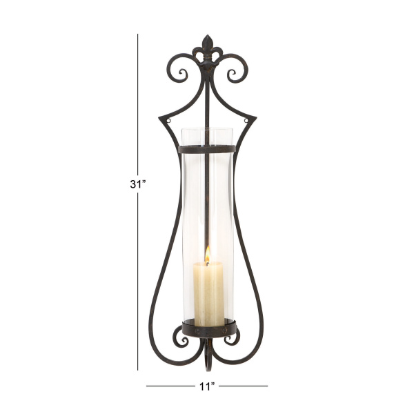 604498 Black Metal Traditional Candle Wall Sconce