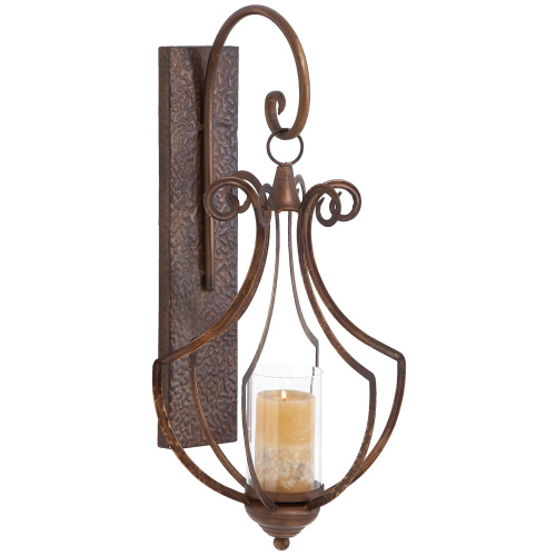 Bronze Metal Rustic Candle Wall Sconce, 25" x 13" x 12"