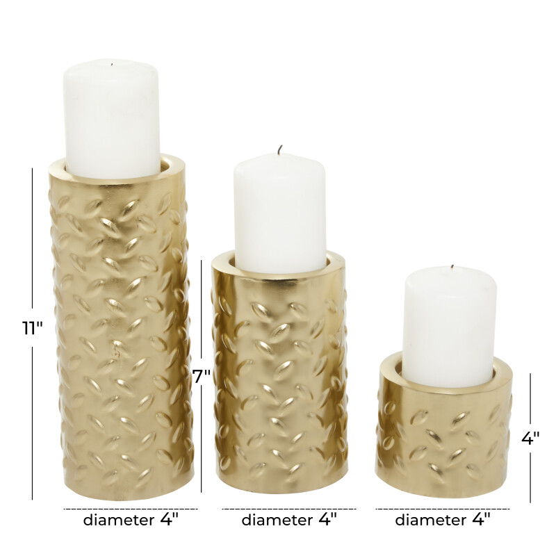 604599 Gold Gold Metal Contemporary Candle Holder Set Of 3 11 7 4 H 19