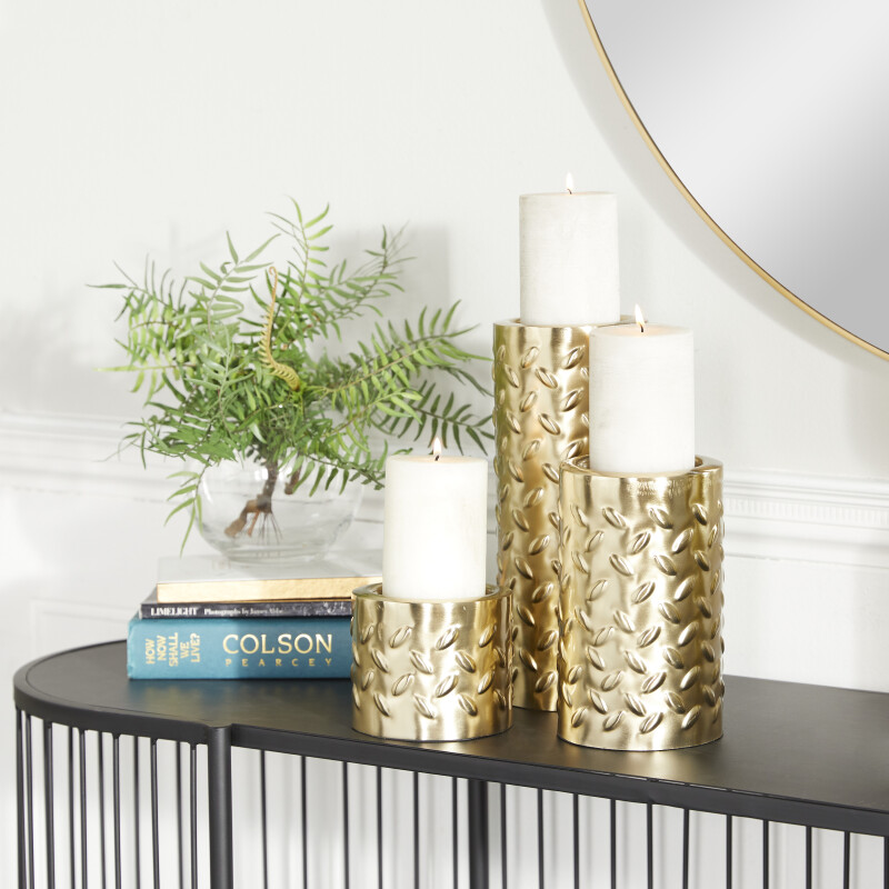 604599 Gold Metal Contemporary Candle Holder Set of 3