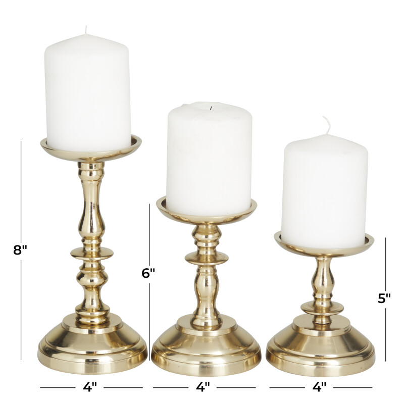 604600 Gold Gold Aluminum Traditional Candle Holder Set Of 3 8 6 5 H 19