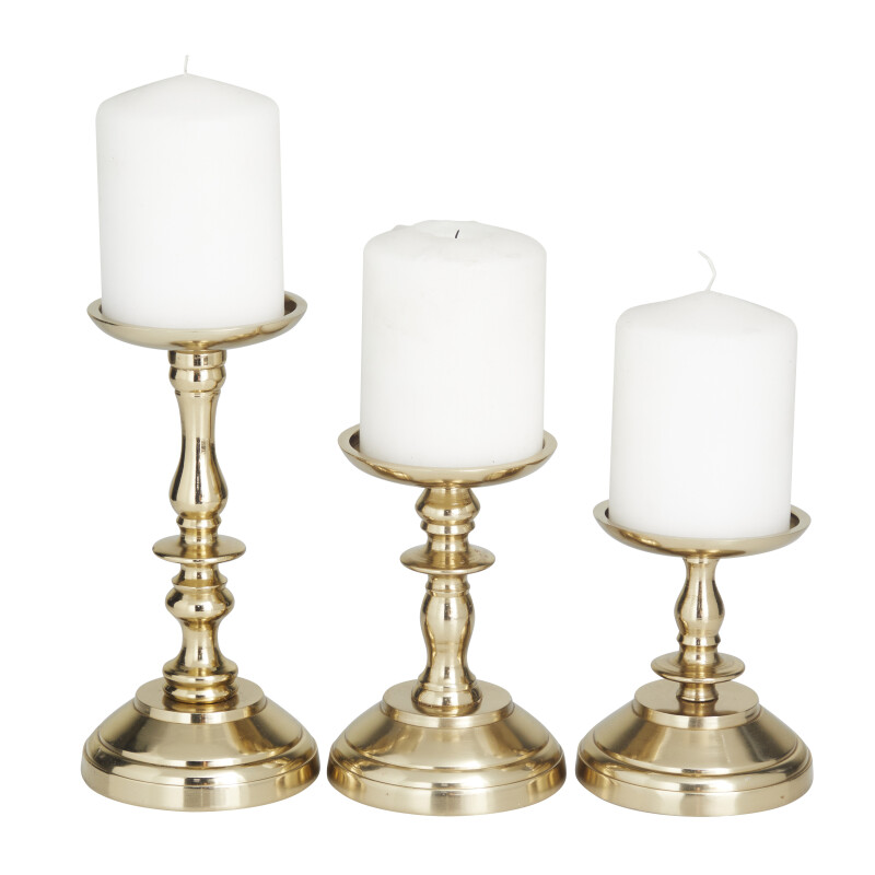 604600 Gold Aluminum Traditional Candle Holder Set of 3