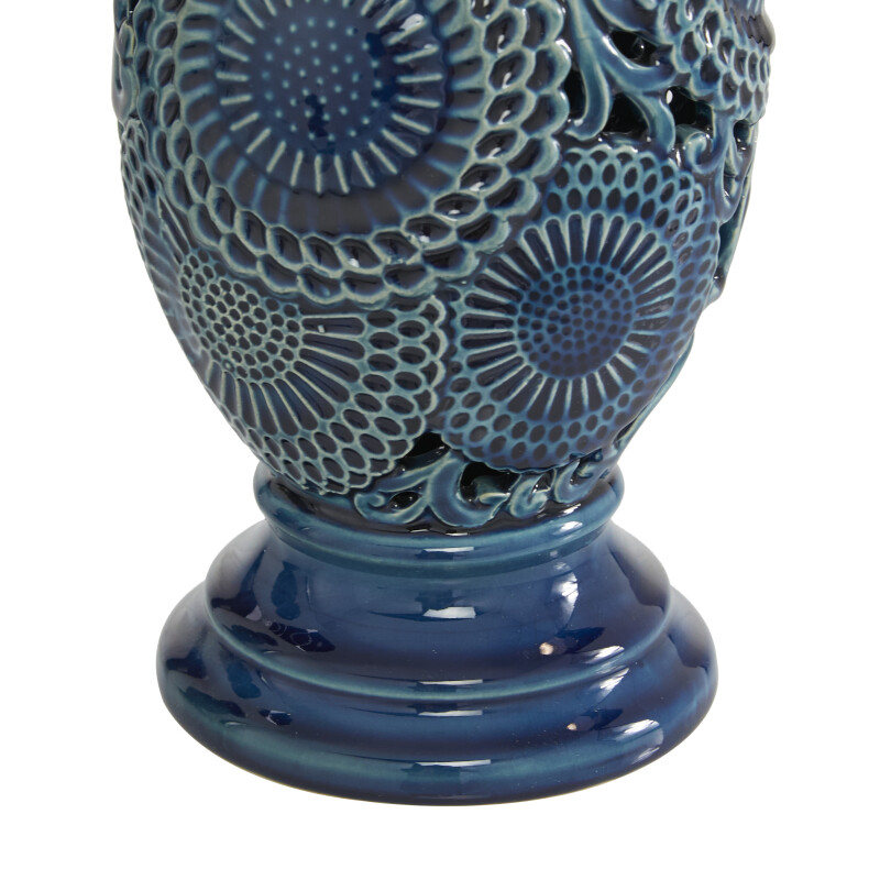604639 Blue Blue Set Of 2 Blue Ceramic Eclectic Candle Holder 3