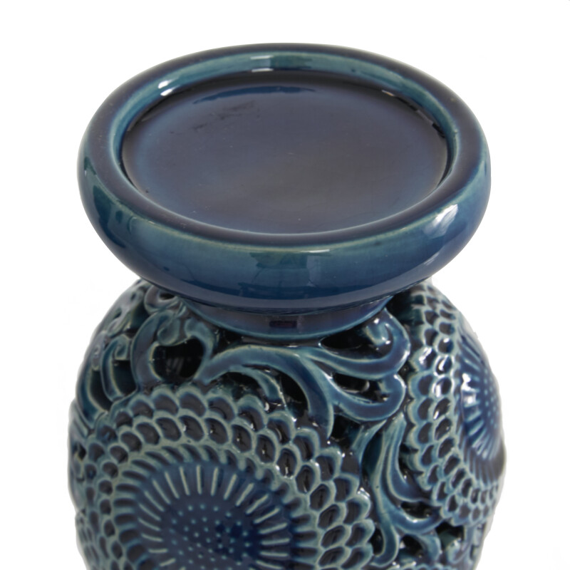 604639 Blue Blue Set Of 2 Blue Ceramic Eclectic Candle Holder 4