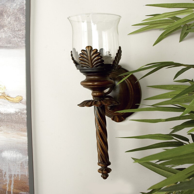 604718 Black Brown Glass Traditional Candle Wall Sconce 7