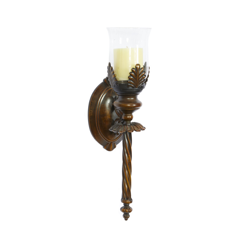 604718 Brown Glass Traditional Candle Wall Sconce, 18" x 5" x 7"