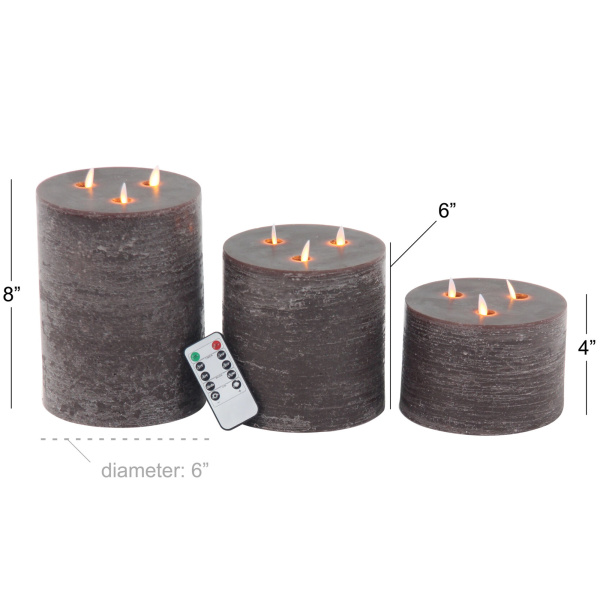 604733 Set Of 3 Brown Traditional Wax Flameless Candle 1