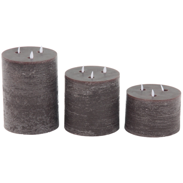 604733 Set Of 3 Brown Traditional Wax Flameless Candle 4
