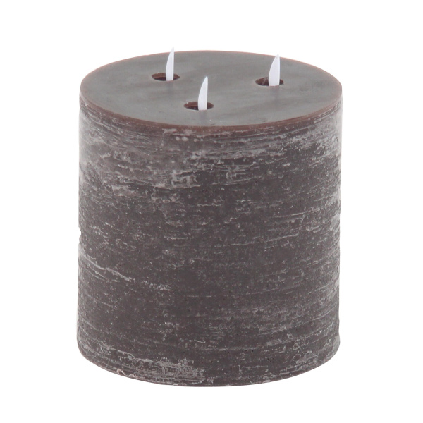 604733 Set Of 3 Brown Traditional Wax Flameless Candle 7