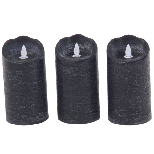 604734 Black Black Set Of 3 Black Traditional Wax Flameless Candle 7