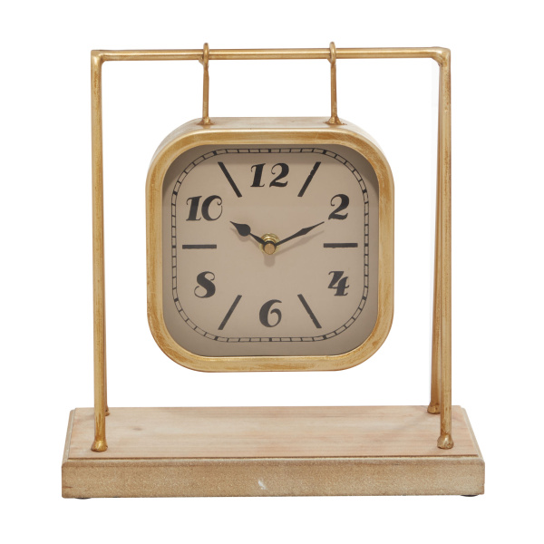 Gold Wood Farmhouse Clock, 11" x 10" x 5"