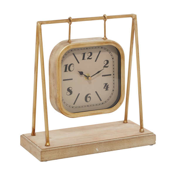 604748 Brown Gold Wood Farmhouse Clock 7