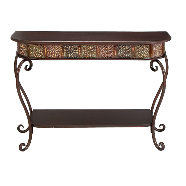 604839 Dark Brown Traditional Metal Console Table, 32" x 43"