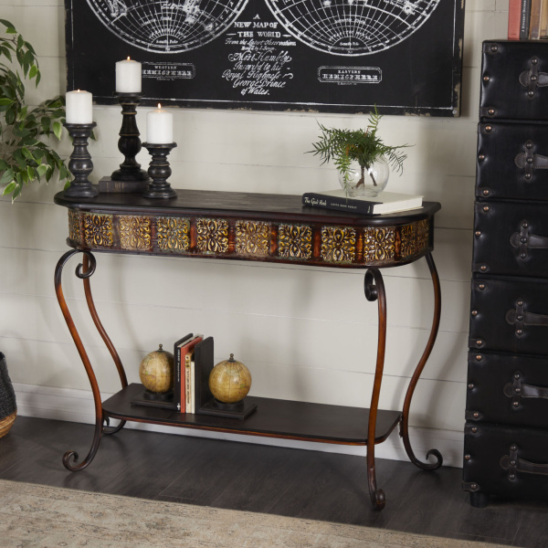 604839 Dark Brown Traditional Metal Console Table 3