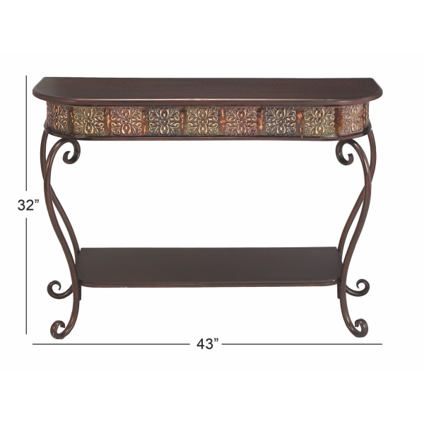 604839 Dark Brown Traditional Metal Console Table 4
