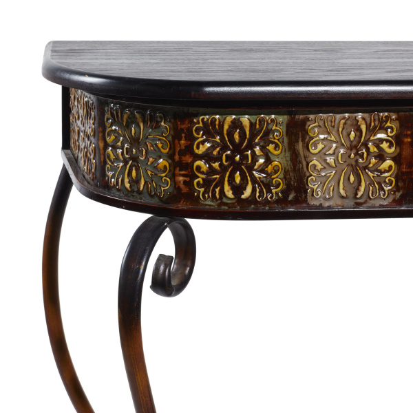 604839 Dark Brown Traditional Metal Console Table 6