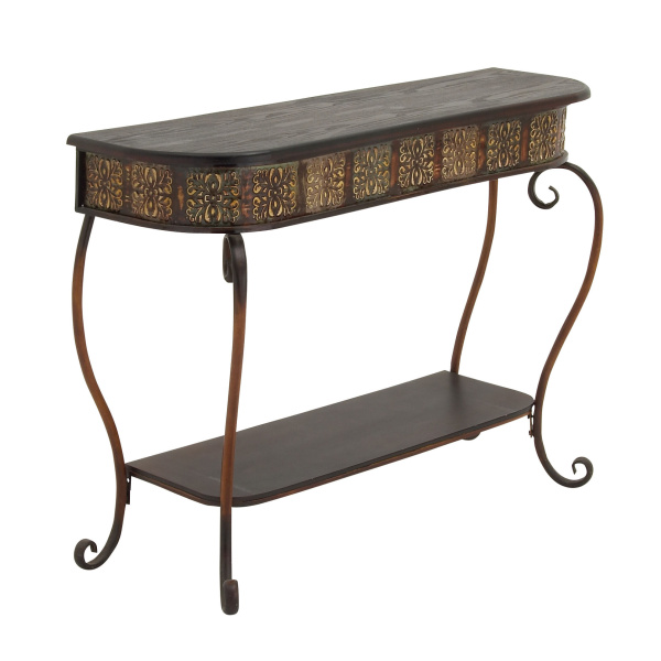 604839 Dark Brown Traditional Metal Console Table