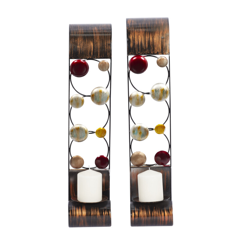 604840 Brown Red Set Of 2 Brown Metal Traditional Wall Sconce 13