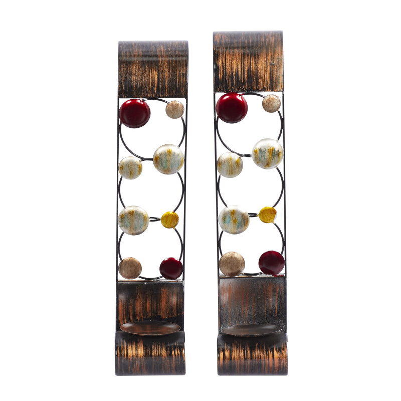 604840 Set of 2 Brown Metal Traditional Wall Sconce, 24" x 6"
