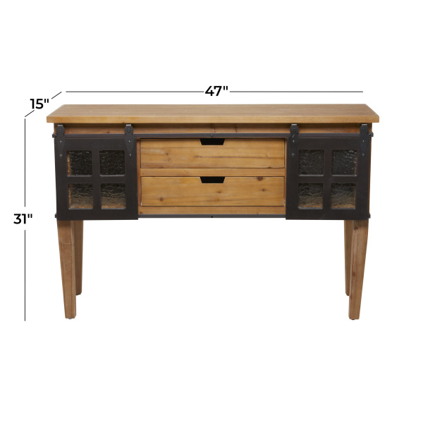 604894 Black Brown Wood Industrial Console Table 1
