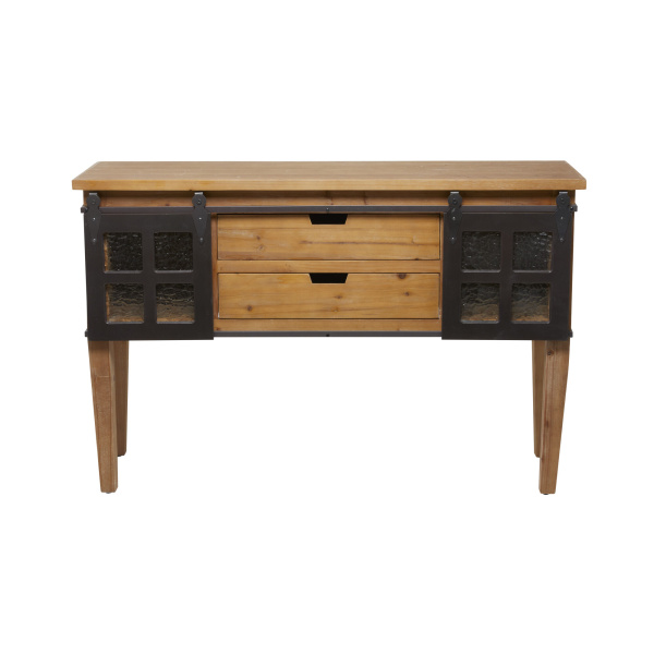604894 Brown Wood Industrial Console Table, 31" x 47" x 15"