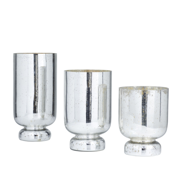 604939 Silver Set Of 3 Silver Glass Glam Candle Holders 2