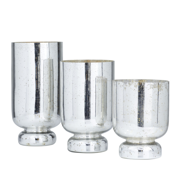 604939 Set of 3 Silver Glass Glam Candle Holders, 12" x 6" x 6"