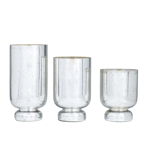 604939 Silver Set Of 3 Silver Glass Glam Candle Holders 6