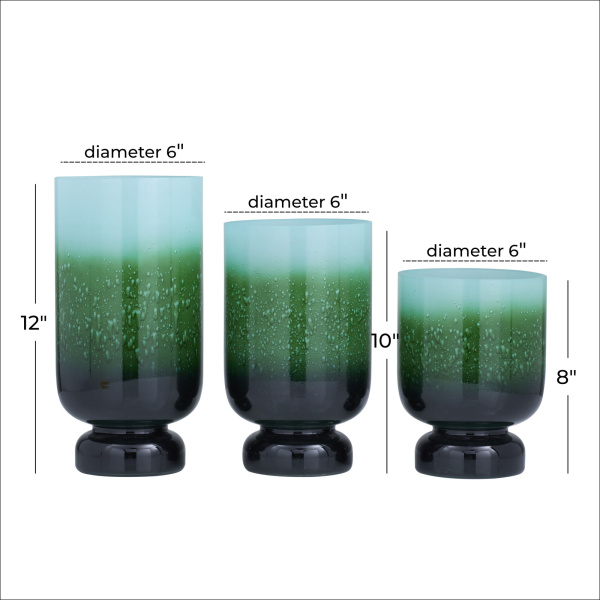 604941 Blue Set Of 3 Green Glass Rustic Candle Holders 1