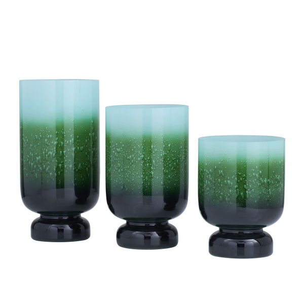 604941 Blue Set Of 3 Green Glass Rustic Candle Holders 2