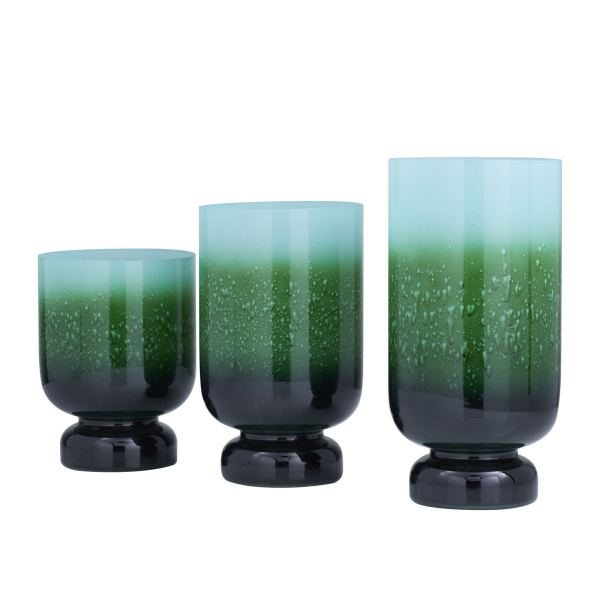 604941 Blue Set Of 3 Green Glass Rustic Candle Holders 5
