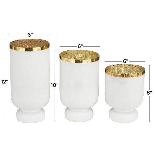 604952 White Gold Set Of 3 White Glass Glam Candle Holder 1