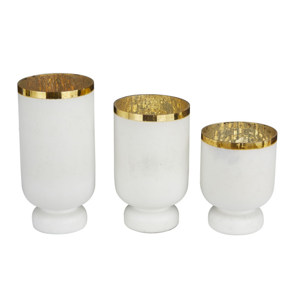 604952 White Gold Set Of 3 White Glass Glam Candle Holder 2