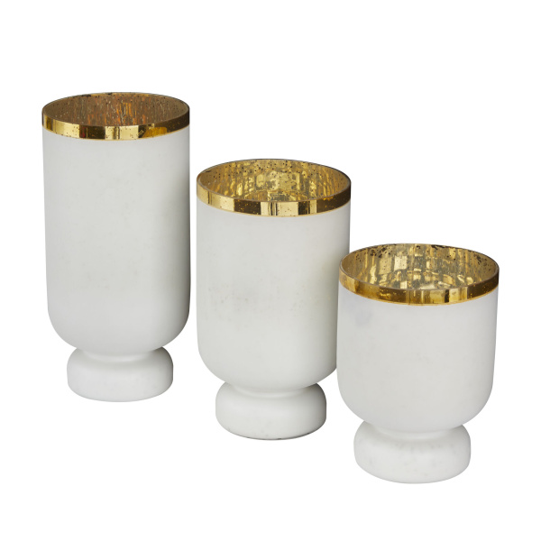 604952 White Gold Set Of 3 White Glass Glam Candle Holder 5