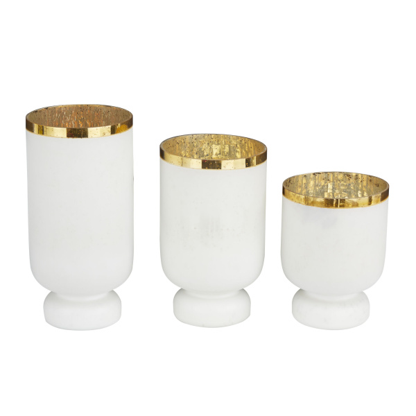 Set of 3 White Glass Glam Candle Holder, 6" x 6" x 6"