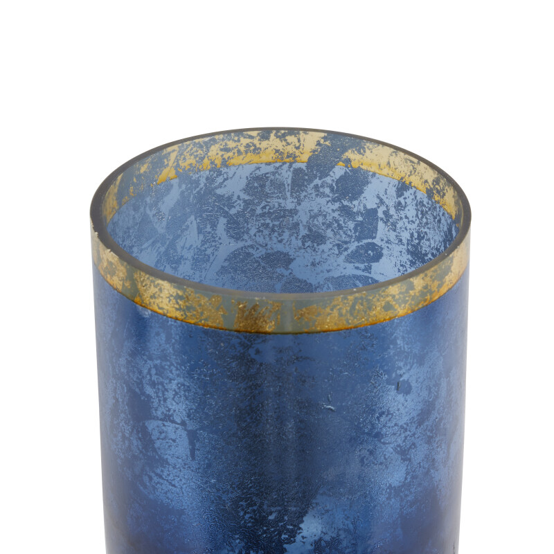 604953 Blue Gold Set Of 3 Blue Glass Coastal Candle Holder 5
