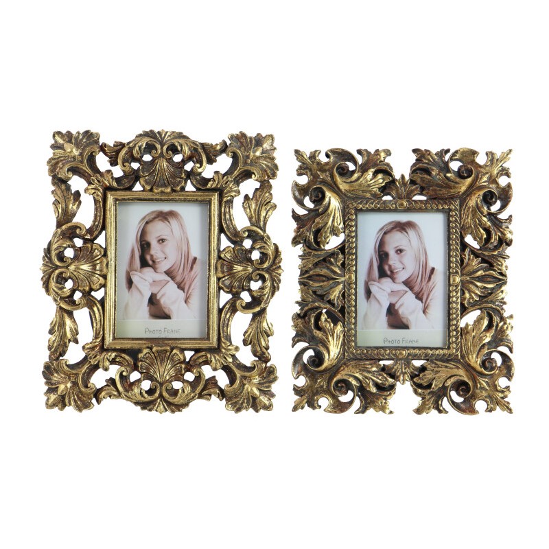 604962 Gold Set Of 2 Gold Polystone Traditional Photo Frame 12