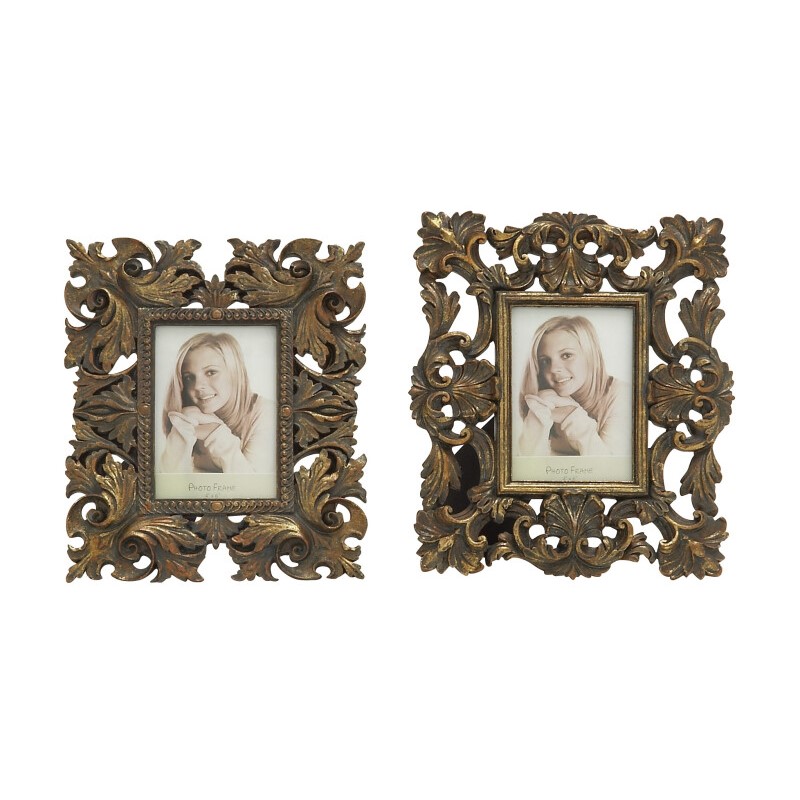 604962 Set of 2 Gold Polystone Traditional Photo Frame, 9" x 11"