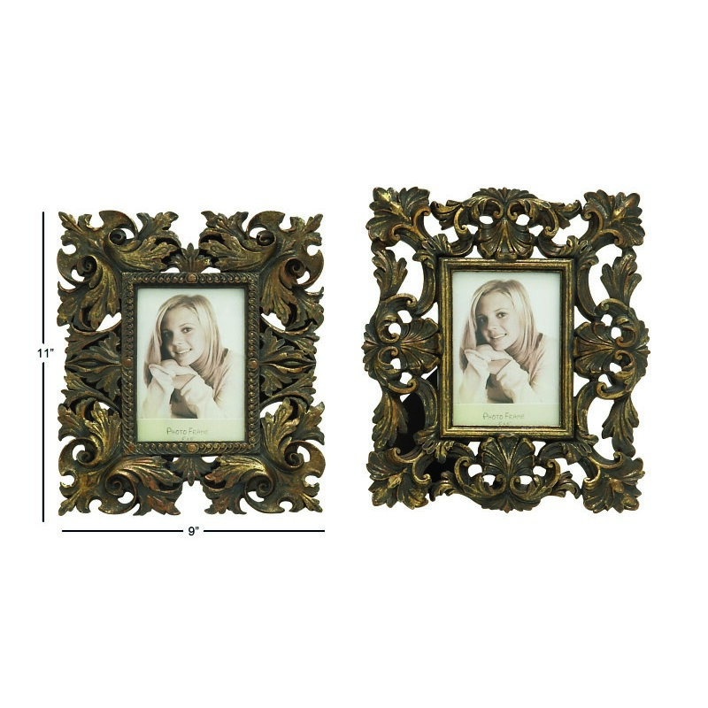 604962 Gold Set Of 2 Gold Polystone Traditional Photo Frame 5