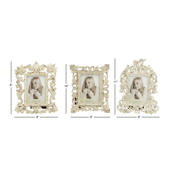 604965 Set Of 3 White Polystone Traditional Photo Frame 1