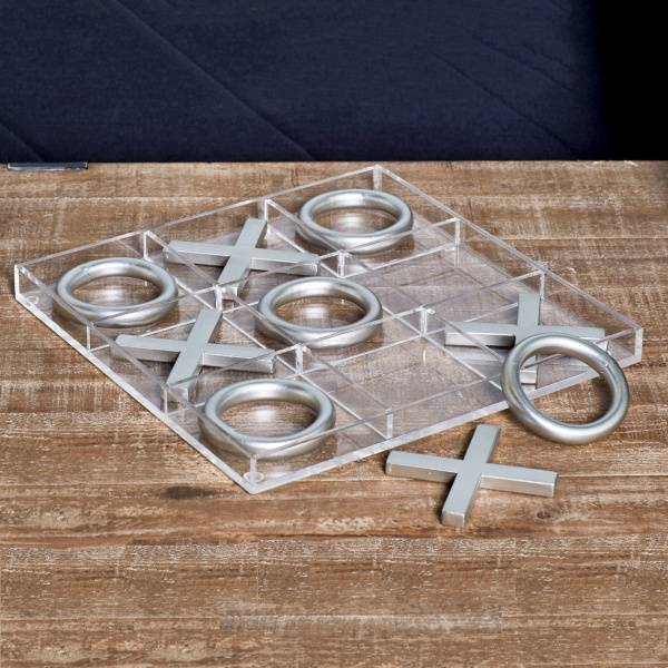 605009 Silver Acrylic and Metal Glam Game Set, 12" x 12" x 1"