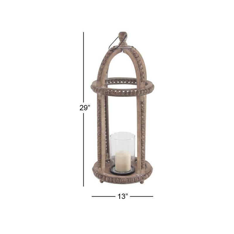 605014 Clear Brown Recycled Wood Natural Candle Holder Lantern 2