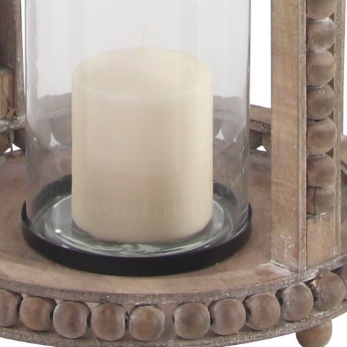 605014 Clear Brown Recycled Wood Natural Candle Holder Lantern 3