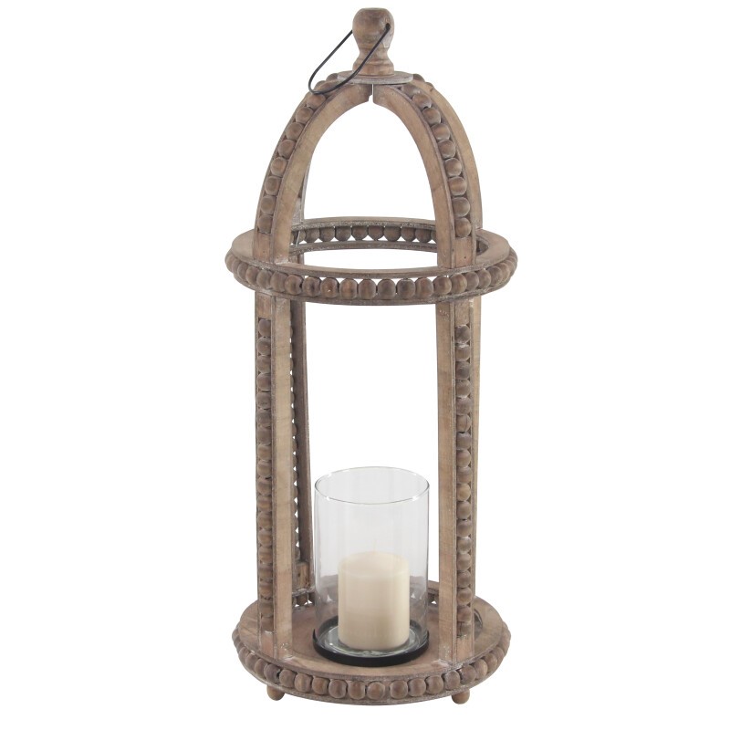 605014 Brown Recycled Wood Natural Candle Holder Lantern, 29" x 13" x 10"