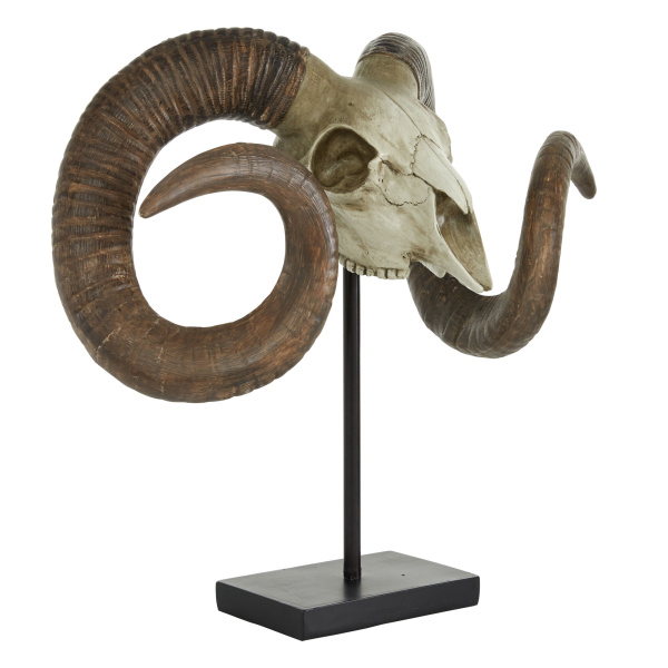 605135 Black Brown Polystone Traditional Sculpture Skull 6