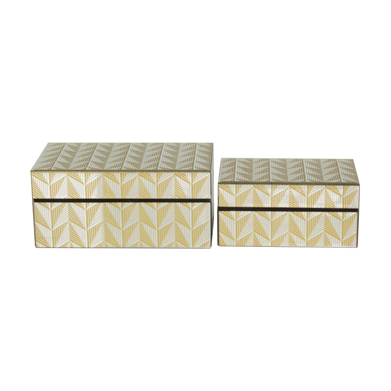 605143 Gold Gold Glass Glam Box Set Of 2 11 9 W 17
