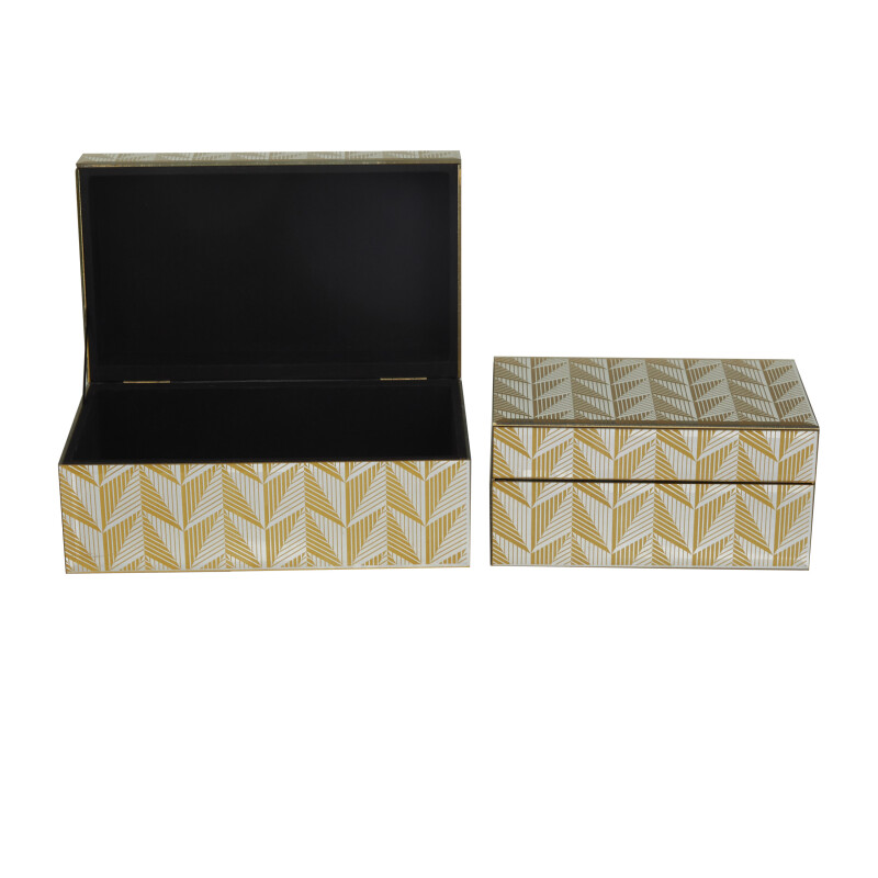 605143 Gold Gold Glass Glam Box Set Of 2 11 9 W 4